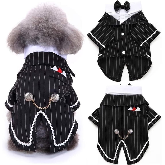 UOSIA Dog Tuxedo Suit with Bow Tie Striped Formal Pet Shirt Costume Wedding Outfit Birthday Attire for Small Dogs