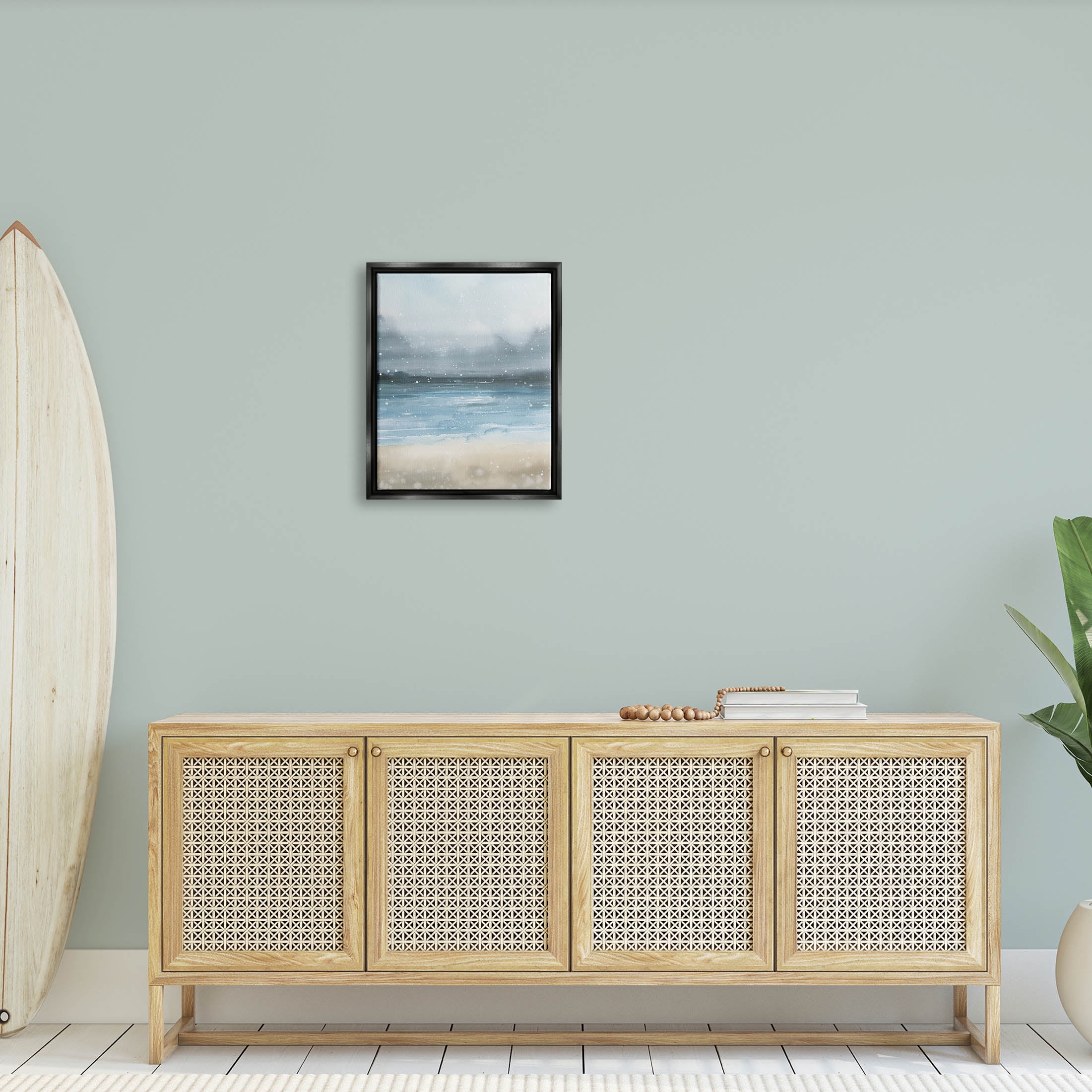 Stupell Industries Rainy Nautical Shore Landscape Graphic Art Jet Black Floating Framed Canvas Print Wall Art, Design by Grace Popp