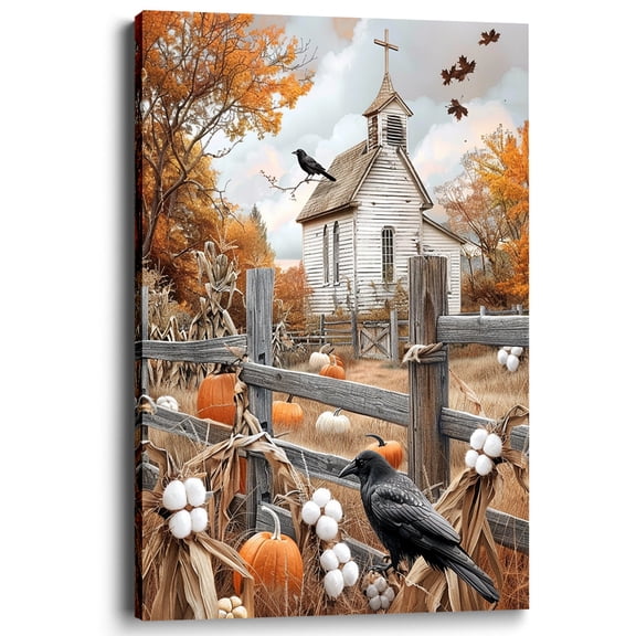 Tuohai Autumn Church Canvas Wall Art Living Room Bedroom Decor 12x8 inch