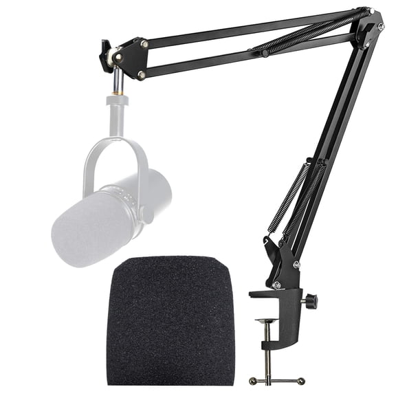 MV7 Boom Arm with Pop Filter - Mic Stand with Foam Cover Windscreen Compatible with Shure MV7 Microphone by YOUSHARES
