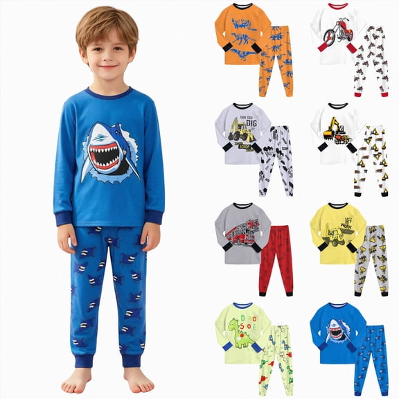 Gubotare Boys Pajamas 100% Cotton Toddler Clothes Set Planet Dinosaur Long Sleeve Sleepwear 2 Piece Kids Pjs Size 3-10 Years (Watermelon Red, 6-7 Years)