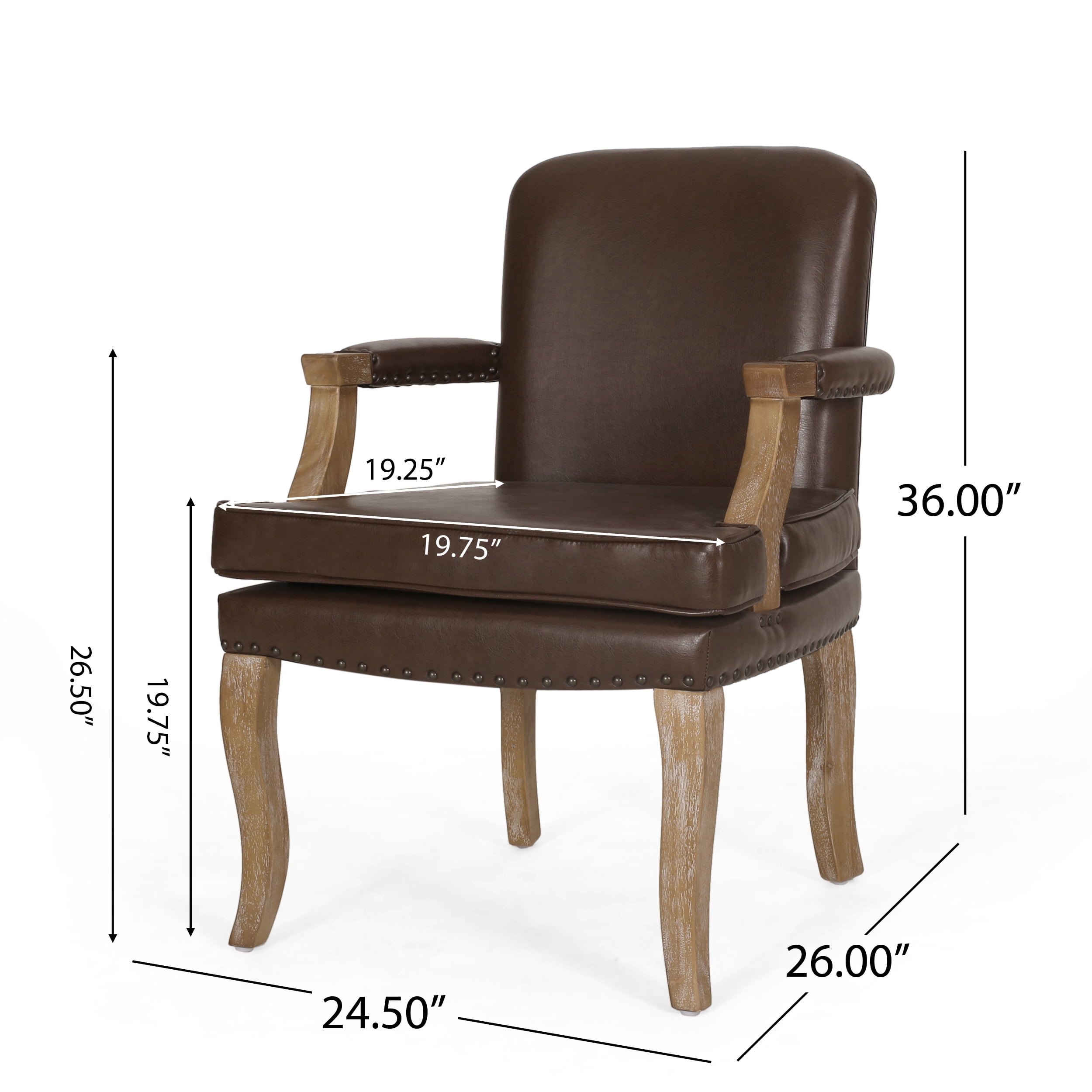 Noble House Ardson Indoor Faux Leather Dining Arm Chair, Set of 6, Dark Brown and Natural
