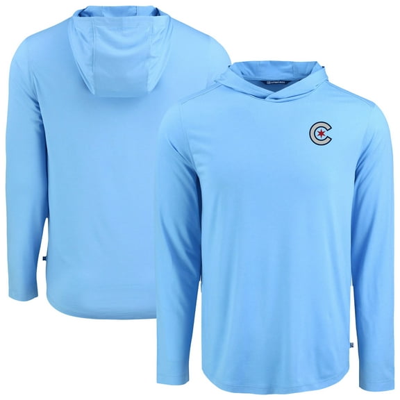 Men's Cutter & Buck Powder Blue Chicago Cubs Coastline Epic Comfort Recycled Eco Hoodie Long Sleeve T-Shirt