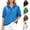 Blue, variant on Women Polka Dot Jacket Quarter Zip Sweatshirts Collared V Neck 3/4 Sleeve Casual Pullover Shirts Sizes S-L