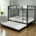 thumbnail image 3 of Tcbosik Queen Over Queen Size Bunk Bed with Trundle, Metal Bed Frame with Built-in Ladder and Full Length Guardrail for Bedroom, Guest Room, Space Saving, Black, 3 of 8