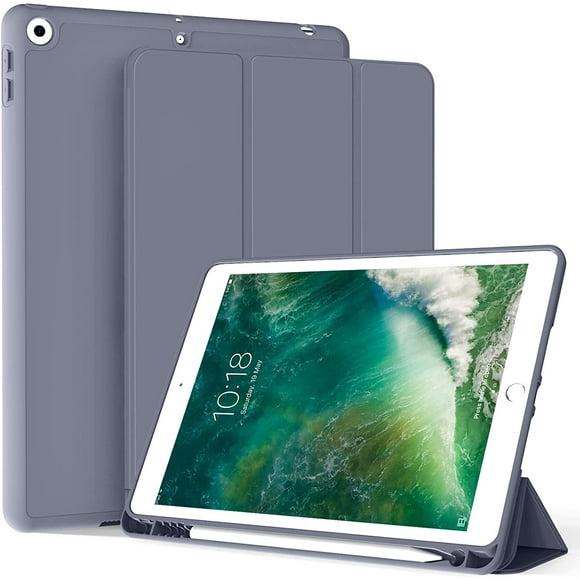 JKSML Coque pour iPad 6ème/5ème Génération 9,7 Pouces 2018/2017 avec Porte-Crayon, Support à Trois Plis Souple TPU Retour Smart Case