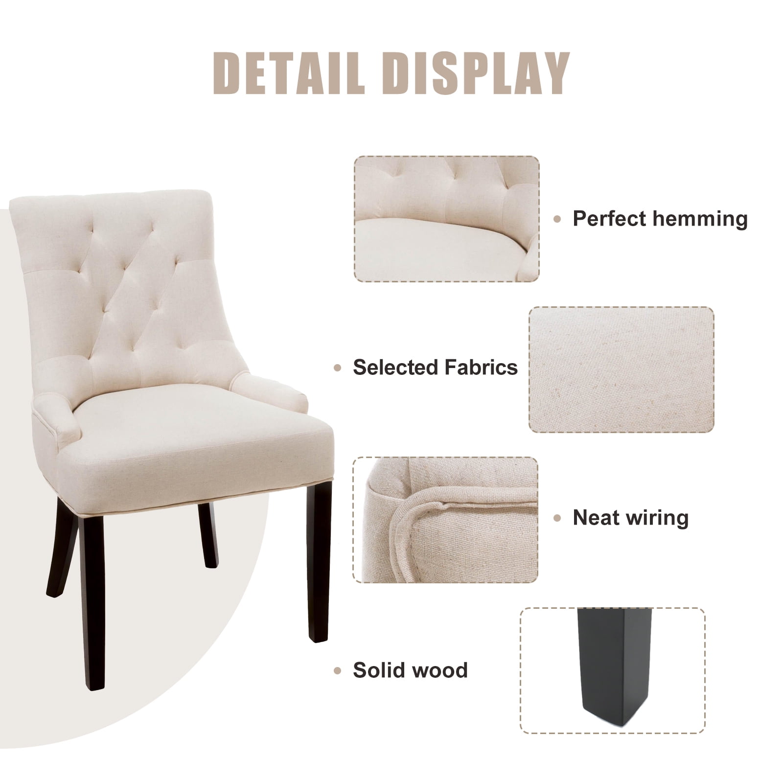 Kadyn Contemporary Tufted Dining Chairs, Upholstered Kitchen Chair with Wood Legs and Inclined Handrail, Dinner Chairs for Dining Room, Set of 2, Beige Kadyn Contemporary Tufted Dining Chairs, Upholstered Kitchen Chair with Wood Legs and Inclined Handrail, Dinner Chairs for Dining Room, Set of 2, Beige
