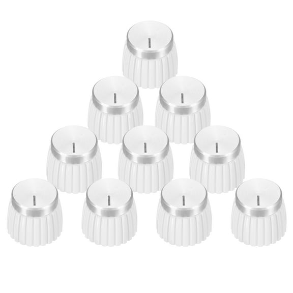 10Pcs Guitar Amplifier Push on Fit Knobs for 6mm/0.24" Dia Potentiometer, Control Knob White-Silver for Volume Tone Control, Guitar Bass Parts, Chrome