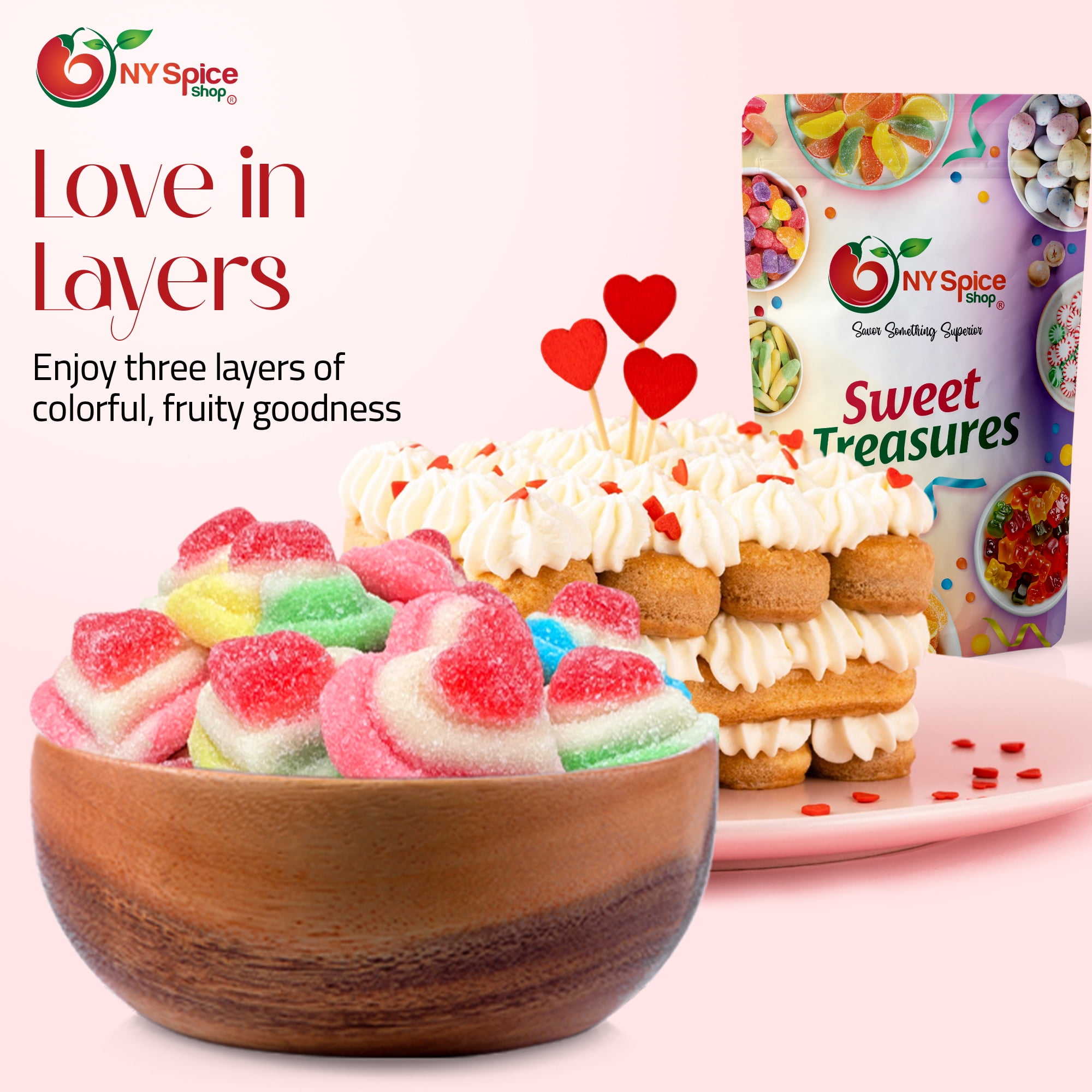 NY SPICE SHOP Rainbow Triple Layer Gummy Hearts - 3 Pound - Valentines Day Candy -Valentine Candy Bulk - Valentines Day Gifts Candy