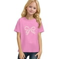 thumbnail image 4 of CCRFTGI Shirts for Teens Girl Casual Short Sleeve Bowknot Graphic Tops Fall Crew Neck T Shirts Preppy Soft Solid Clean Girl Clothes Pink 13-14Y, 4 of 5