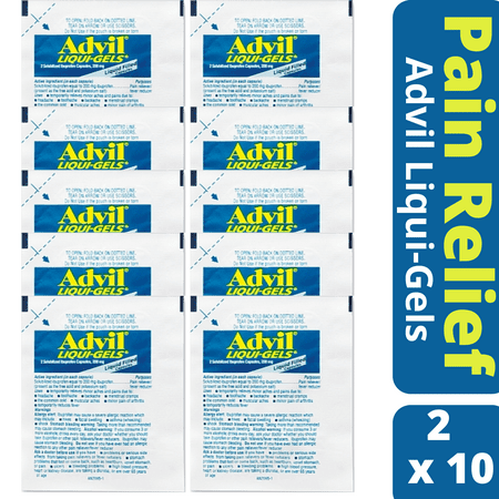 Advil Liqui-Gels Capsules Pain Reliever and Fever Reducer, Pain Relief Medicine 200mg Ibuprofen for Headache, Backache and Joint Pain Relief On The Go Individually sealed, 2 Tablets Per Packet, 10PK