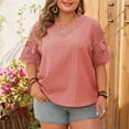thumbnail image 2 of ZQUUVOU Women's Plus Size T-Shir Summer Solid Color Round-Neck Lace Short Sleeve Blouses Pink (XL), 2 of 5