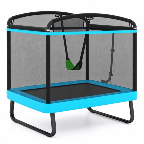 Costway 6 FT Kids Rectangle Trampoline with Swing Safety Enclosure Net Blue & Black