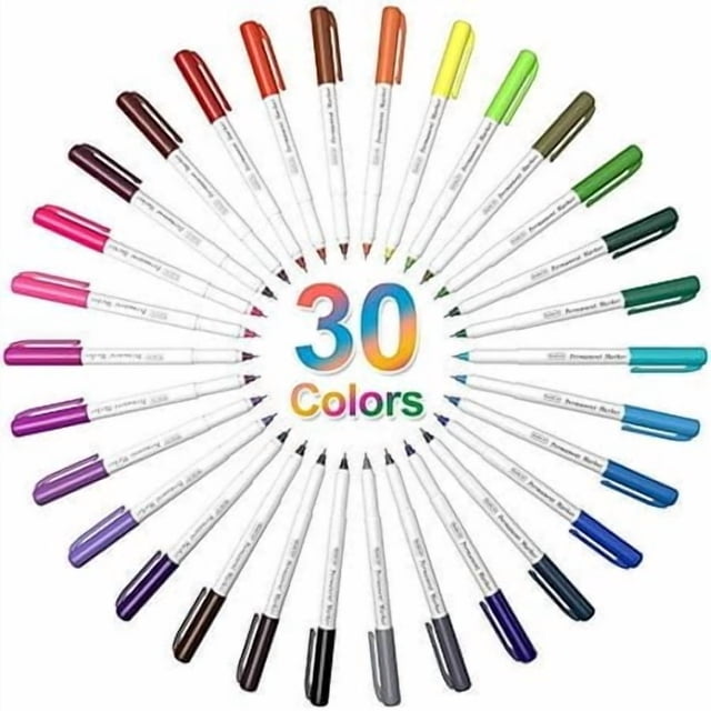 Shuttle Art Permanent Markers, 30 Assorted Colors Ultra Fine Point Permanent Marker Packed in Travel Case, Ideal Colored Markers Set for Adults Coloring Doodling on Plastic, Glass, Gift for Teens