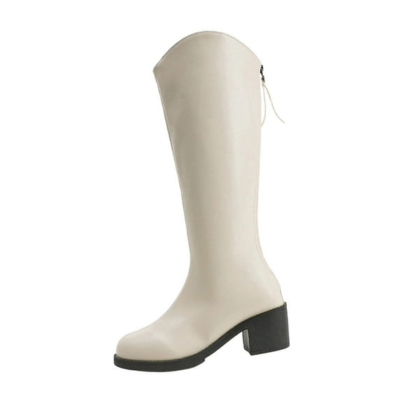 Wensltd Women's Mid Calf Boots Low Heel Winter Warm Slip Resistant Classic Boots White