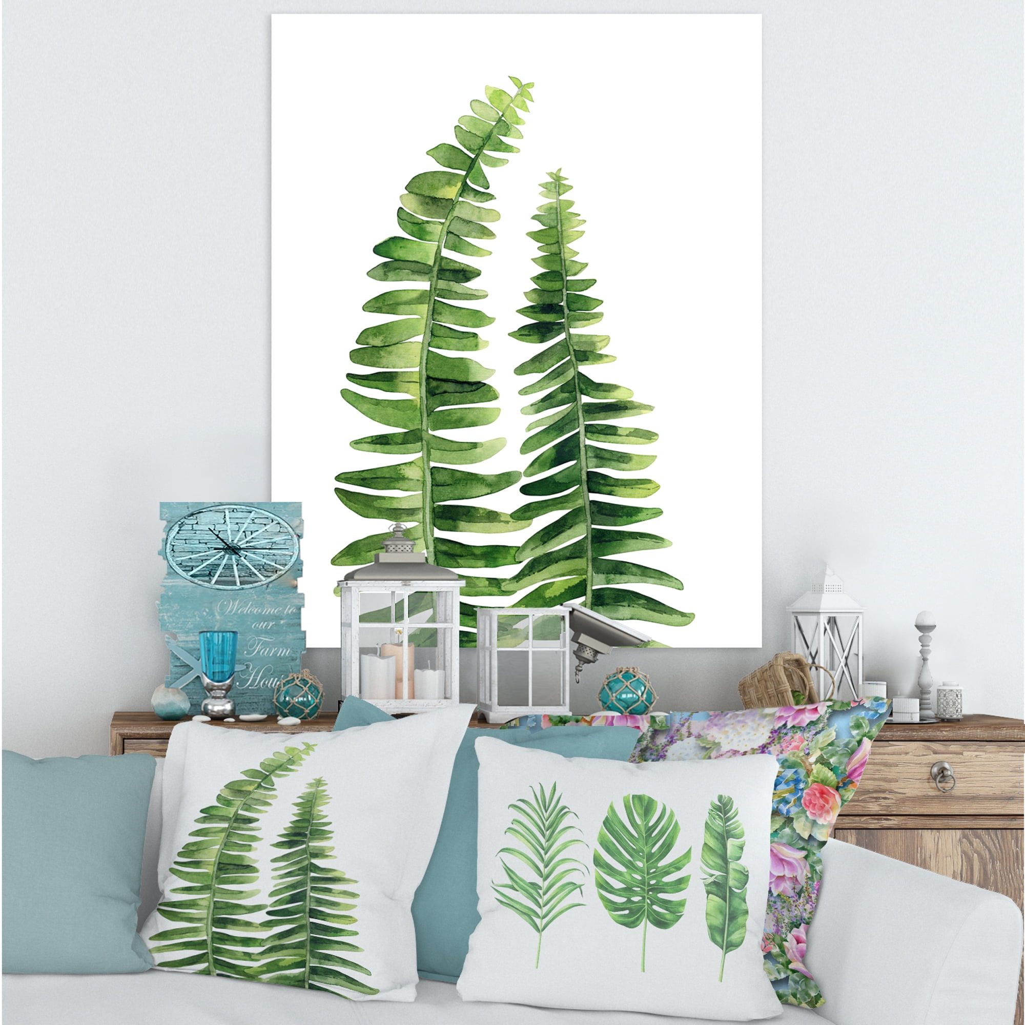 Designart ' Fern Plant Leaves Detail IV ' Farmhouse Canvas Wall Art Print