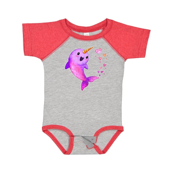 Inktastic Valentine's Day Cute Pink Narwhal with Hearts Boys or Girls Baby Bodysuit