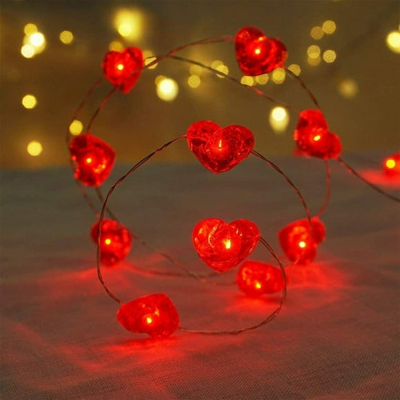 Red Heart Fairy Lights Battery Operated with Timer for Decoration, Vuyungers LED String Lights Indoor Outdoor Waterproof Twinkle Lights for Proposal Anniversary Valentines Party Decor