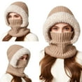 thumbnail image 4 of CYSFASHION 3 In 1 Beanie Hat With Scarf And Mask Warm Scrub Caps Women Womens Scarves Fitness Face Masks Khaki, 4 of 9