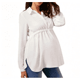 thumbnail image 5 of Amzcrzy Maternity Dress Shirts Solid Color Long Sleeve Shirts for Women Pleated High Waisted Pregnant Women Shirts for Daily White XXL, 5 of 9