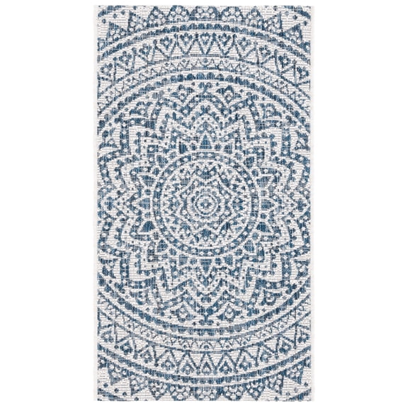 SAFAVIEH Courtyard Josiah Floral Medallion Indoor/Outdoor Area Rug, Ivory/Navy, 2'7" x 5'