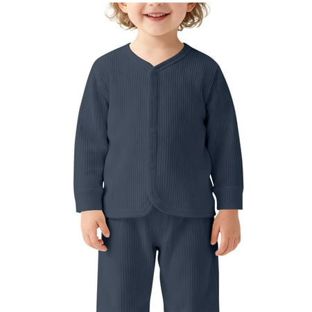 AHTJRT Kids Cardigans V Neck Full Button Sweaters Children s Soft Ribbed Knit Long Sleeve Sweater Outerwear Casual Fall Spring Solid Warm Tops Dark Blue 3-4 Years