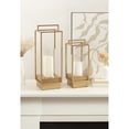 thumbnail image 3 of Kate and Laurel Brandt Modern Glam Two-Piece Candle Holder Set, 7 x 7 x 19, Gold, Transitional Wood and Metal Lantern Hurricane Candle Holders for Fireplace Mantel Display, 3 of 9