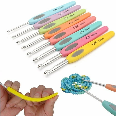 Crochet Collar Knit - Set of 8 Multicolor Soft Plastic Handle Aluminum Crochet Hooks Knitting Needles
