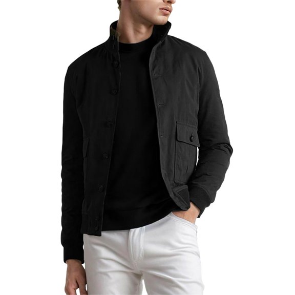 Fgnfyis Mens Winter Coat Autumn Winter Pocket Short Ribbed Panel Design Long Sleeve Stand Collar Jacket Jackets for Men Blue S