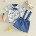 thumbnail image 2 of Kaprioy My First Easter Baby Boy Outfit Boys Eeaster Outfit Short Sleeve Truck Bunny Carrot Gentleman Button Down Shirt Overalls Pants Set Romper Suspender Shorts Set Baby Boys Summer Clothes, 2 of 6