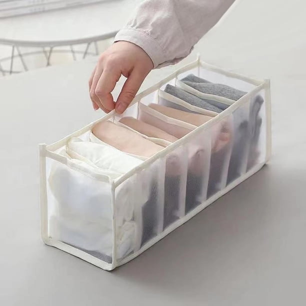 Caja de almacenamiento para armario de camisetas, leggings y jeans, organizador de cajones con cajas de ropa plegables y divisor de pantalones, beige, 7 rejillas