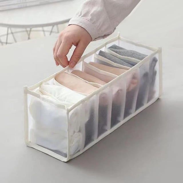 Caja de almacenamiento para armario de camisetas, leggings y jeans, organizador de cajones con cajas de ropa plegables y divisor de pantalones, beige, 7 rejillas