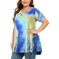 thumbnail image 3 of Patlollav Summer Tees Women Plus Size Tops Tie-Dye Print Short Sleeve V-Neck Blouse Pleated Hem Shirt, 3 of 6
