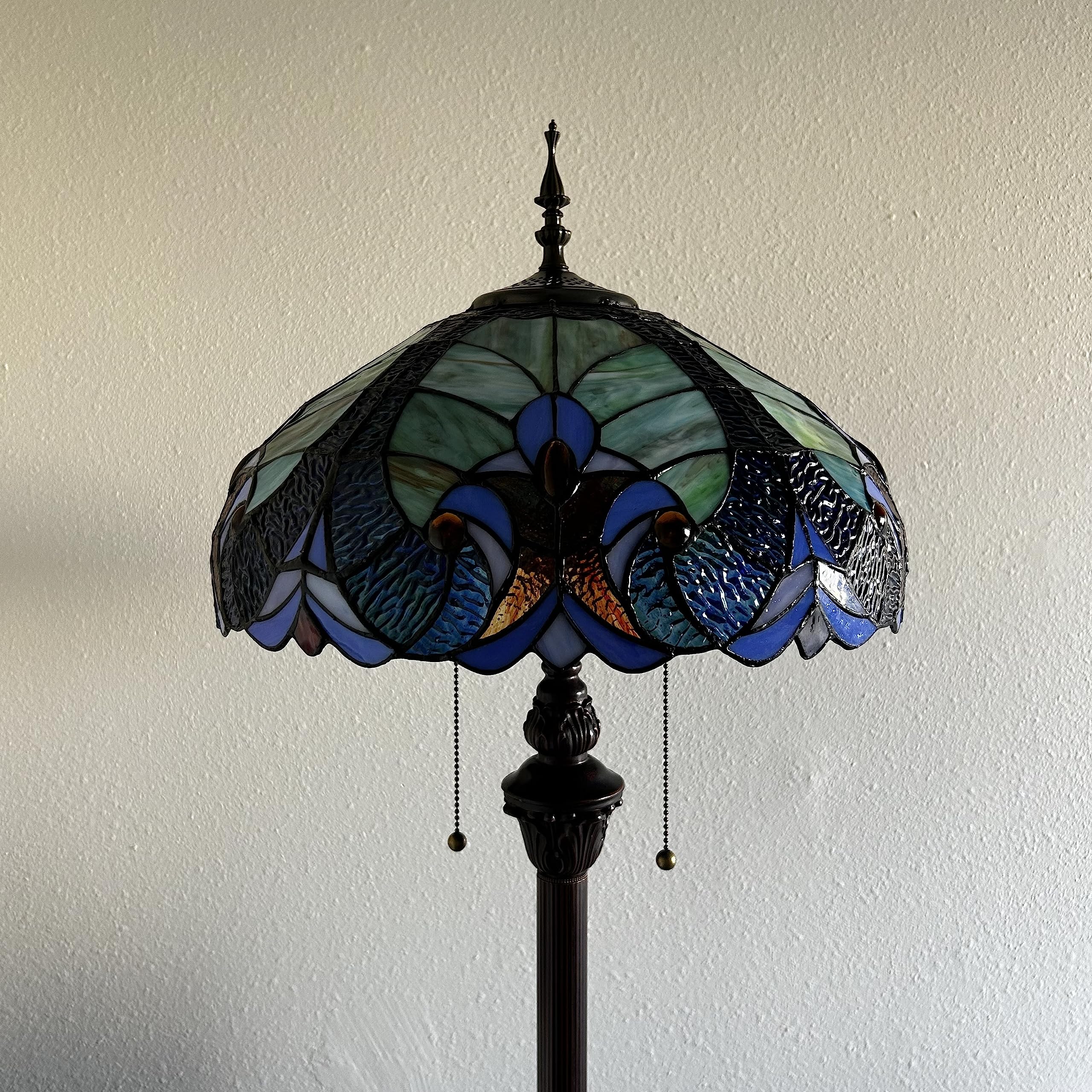 Tiffany Floor Lamp Blue Liaison Stained Glass LED Bulbs Included for Living Room Bedroom 16"W*16"D*64"H