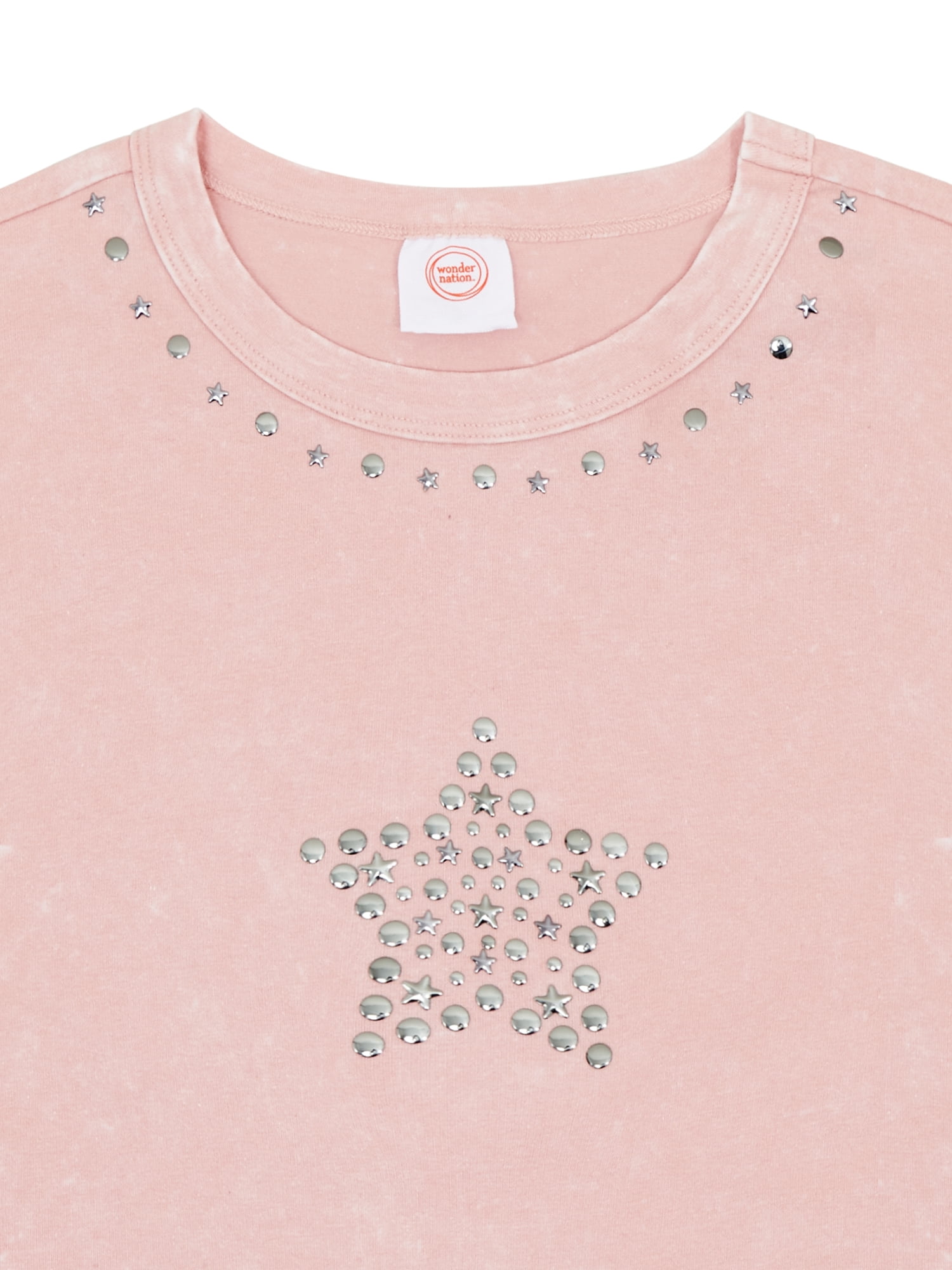 Wonder Nation Girls Short Sleeve Embellished Trend Tee, Sizes 4-18 & Plus
