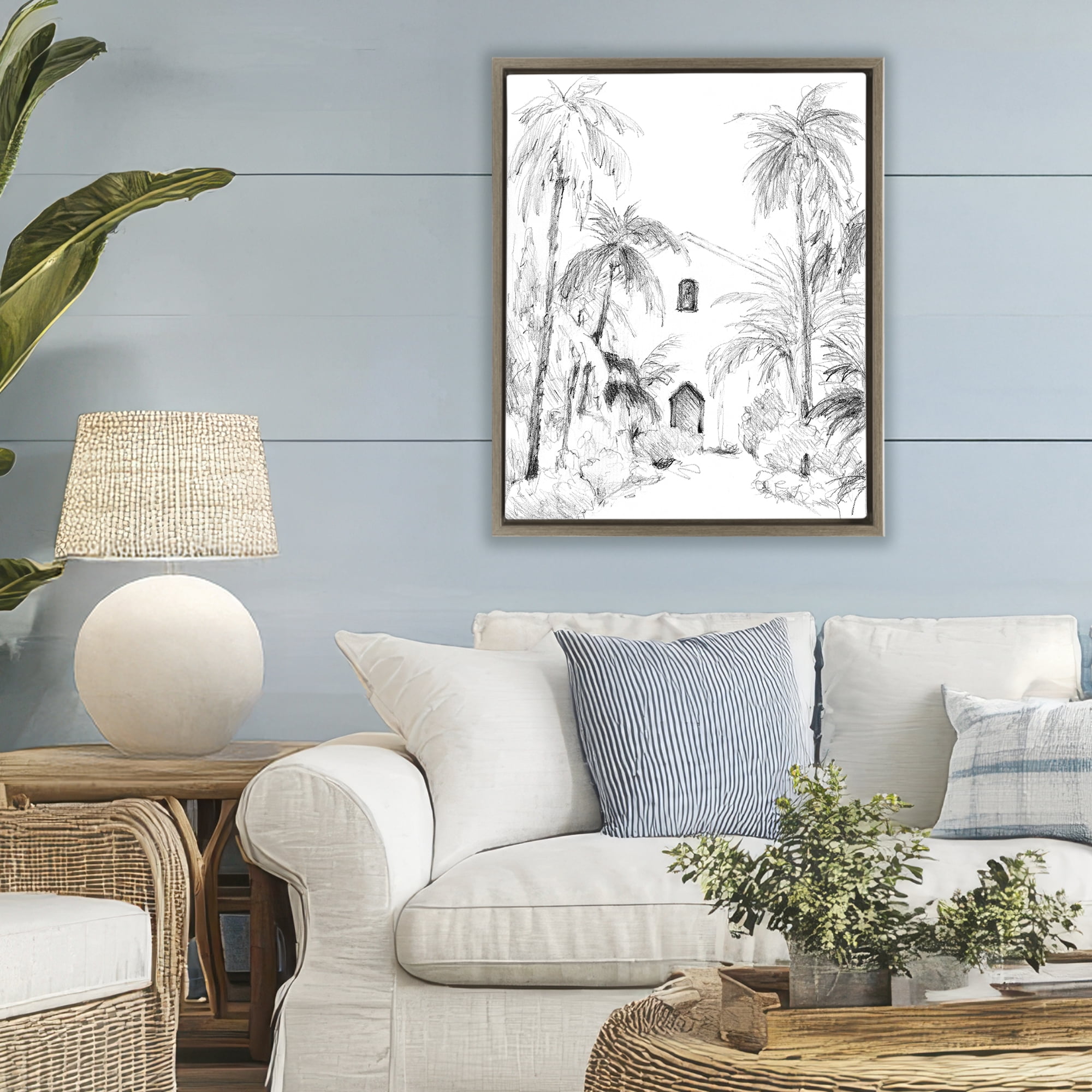 Stupell Industries Island Church Sketch Brown Framed Floater Canvas Wall Art, design by Lanie Loreth