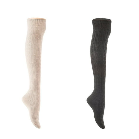 Lian LifeStyle Women's 2 Pair Adorable Comfortable Soft Thigh High Over Knee High Cotton Socks Size 6-9 L1024 Cream,Black
