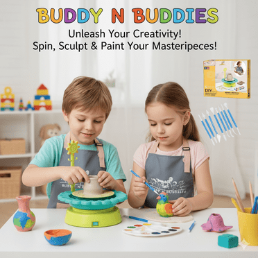 Buddy N Buddies- Upgraded Pottery Studio USB Charger, Clay Pottery Wheel Craft Kit for Kids Age 8 and Up