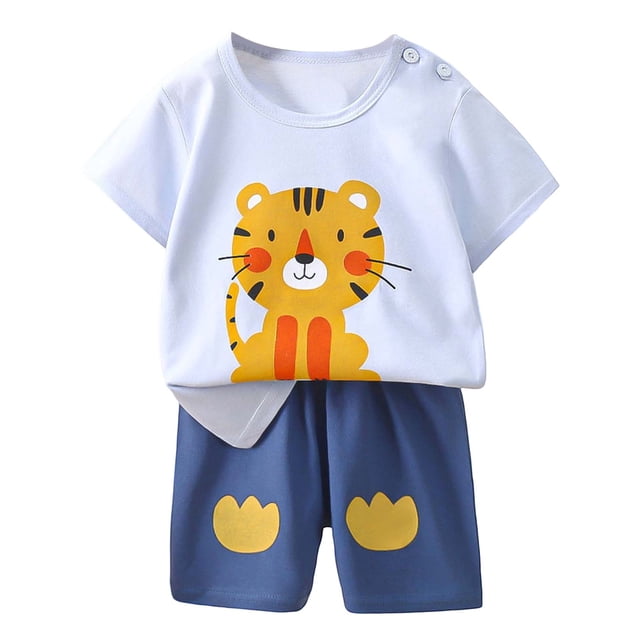 Vêtements pour Garçons Enfants Ensemble Mignon à Imprimé Dessin Animé T-Shirt à Manches Courtes Col Ras du Cou Tenues d'Été Vêtements pour Enfant 5-6 Ans Vêtements pour Garçons