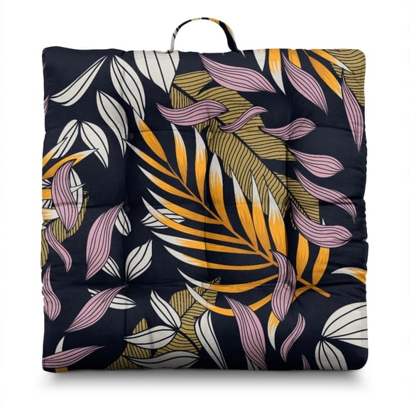 Palm Inspired Floor Pillow 22x22 Inch Large Cushion, Dutch Velvet, Elegant Frond Design (Sophisticated Tropical)