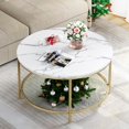 thumbnail image 2 of YITAHOME Table Basse Ronde en Marbre Blanc avec Verre pour Salon, Table Basse Ronde à 2 Niveaux avec Rangement, Table Basse Transparente, Table Basse Centrale Moderne Simple, Blanc & Or, 2 of 4