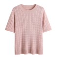 thumbnail image 3 of Women's Solid Color Cable Knit Pullover Sweater, Plus Size Crew Neck Short Sleeve Chunky Top, for Spring Summer Daily Wear or Casual Cozy Outings Pink XXL, 3 of 10