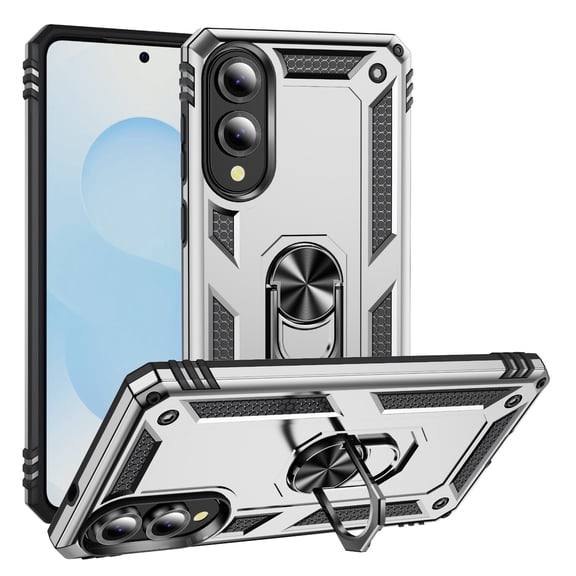 Decase Compatible with Samsung Galaxy S25 Edge Case,Military Grade Drop Protection Cover with 360° Rotating Kickstand, Heavy Duty Shockproof Phone Case,Rugged Hybrid Back Cover for S25 Edge,Silver