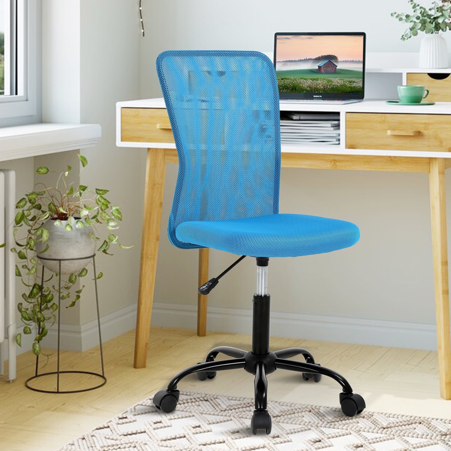 NiamVelo Mesh Office Chair Ergonomic Computer Desk Chair with Lumbar Support, Adjustable Swivel Rolling Chair Armless for Adult, Blue