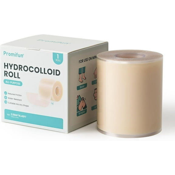 Promifun Hydrocolloid Bandages Roll for Blister - 2.56in x 16.4ft Cut to Fit - Self-Adhesive Heel Cushion Patch Bandage Pads,Blister, Acne Care, Home & Travel Essential