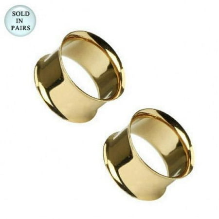 Double Flare Ear Flesh Tunnels - Gold Flesh Tunnels Ear Plugs Tunnels Pair of Double Flared