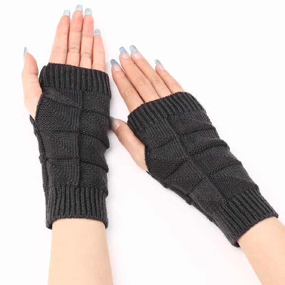 Vorkoi Knitted Fingerless Gloves for Women Winter Thumbhole Wrist Warmer Men Crochet Arm Warmers Hand Mittens