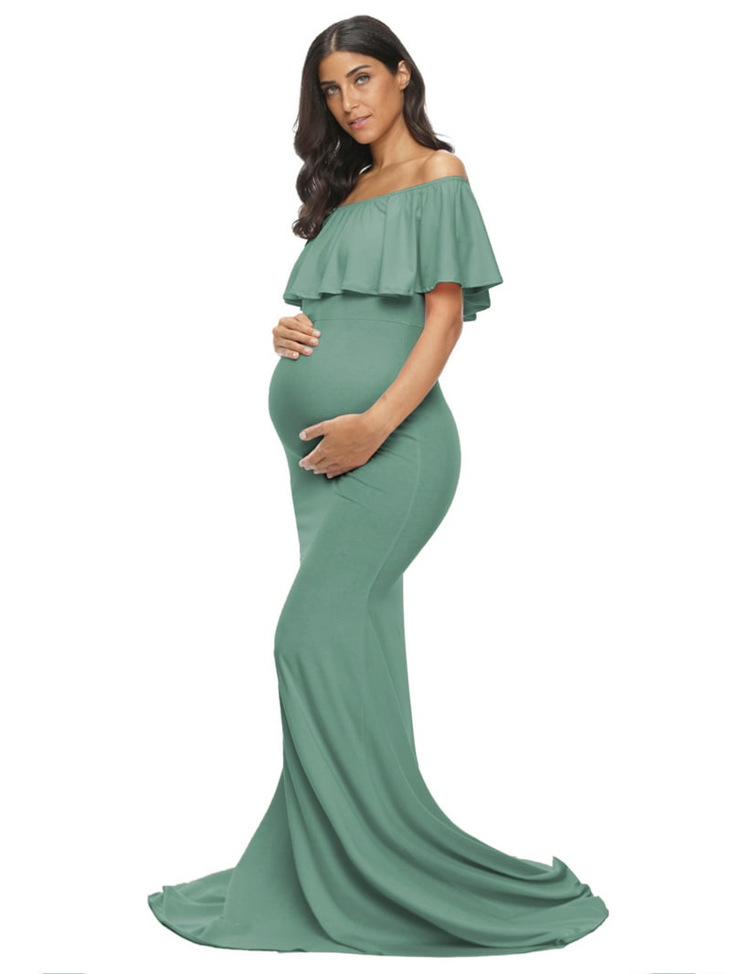 sage green pregnancy dress Sage Green Elegant Embroidered Lace Maternity Dress for Photo Shoot Detachable Long Sleeves YW230315