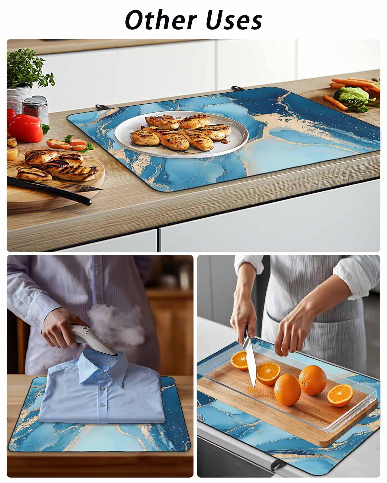 Stove Top Covers for Electric Stove 36x21 Inches, Blue Marble Heat Insulation Fireproof Glass Cooktop Protector, Luxury Modern Ink Painting Abstract Multipurpose Countertop Stovetop Cover for Kitchen