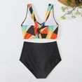 thumbnail image 4 of Women Two Piece Scoop Neck Color Block Bikini Crop Top High Cut Swimsuit Sporty High Waisted Bathing Suit with Bottoms Swimsuits Tummy Control for Women, 4 of 5